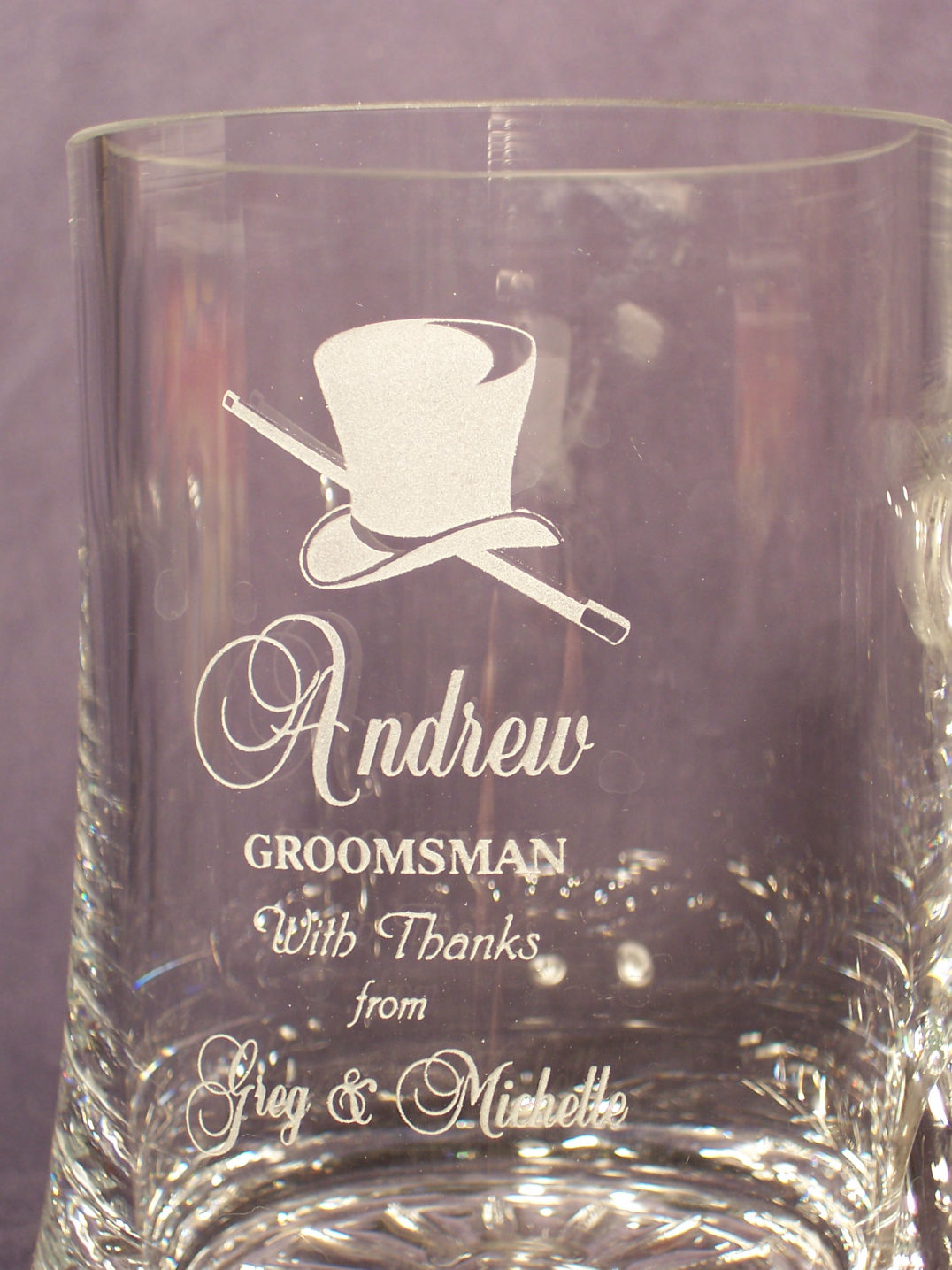 Crystal beer tankard engraved with a personal message