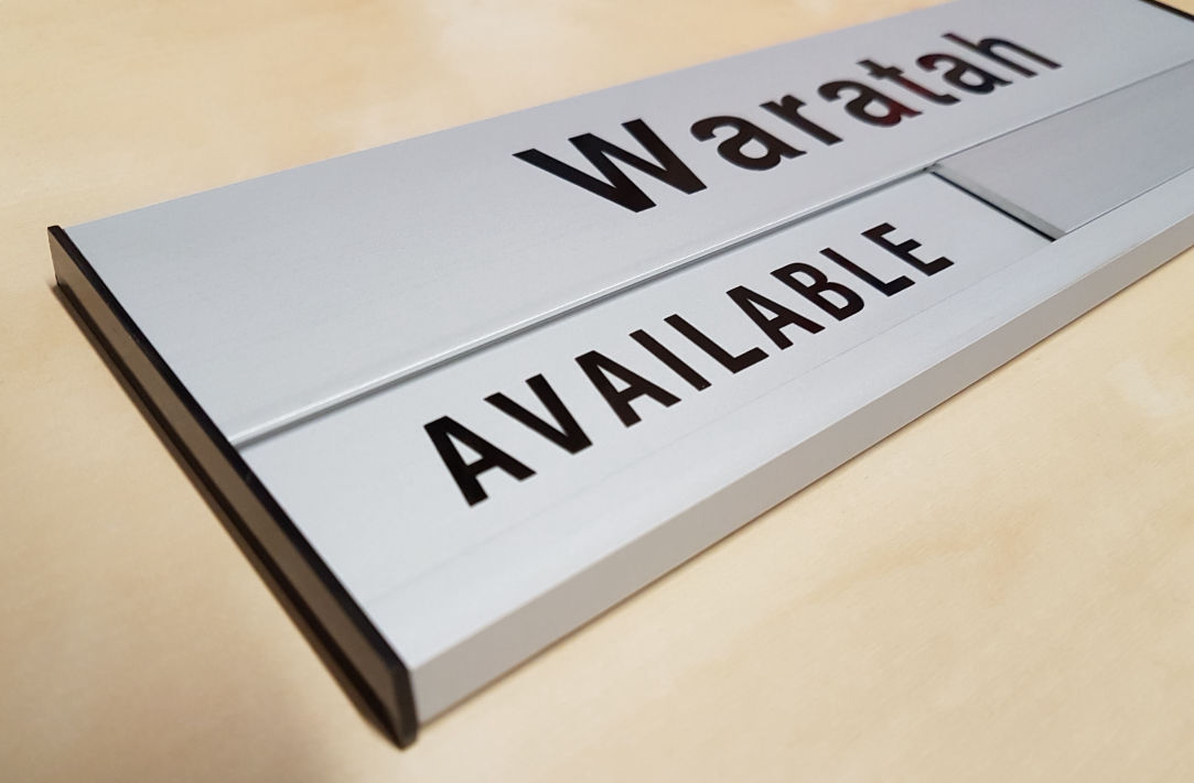 Signs come with end caps to prevent the sliding panel from being pushed out of the frame